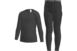 LANBAOSI Youth Boys Long Sleeve Compression Shirt Leggings Football Thermal Tops Tights Base Layer Set Athletic Undershirt