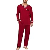 SWOMOG Mens Pajamas Set Modal Long Sleeve Sleepwear Crew Neck Pjs 2 Piece Loungewear Nightshirt Top & Pants with Pockets