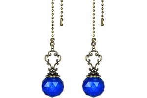 LONGSHENG - SINCE 2001 - Set of 2 Vintage-Style Blue Fan Pull Ceiling Fan Chain Pulls Crystal Prism Ball