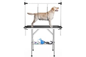 APRILSOUL 46 Inch Pet Grooming Table for Large Dogs,Adjustable Height,Foldable,Anti-Slip Surface,with Arms, Nooses, Mesh Tray
