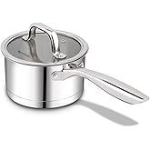 Rorence 2.5 QT Stainless Steel Saucepan, Sauce Pan with Clear Transparent Tempered Glass Lid for Sauce Gravy Pasta Vegetable, Induction Small Cooking Pot for All Stoves, Oven & Dishwasher Safe