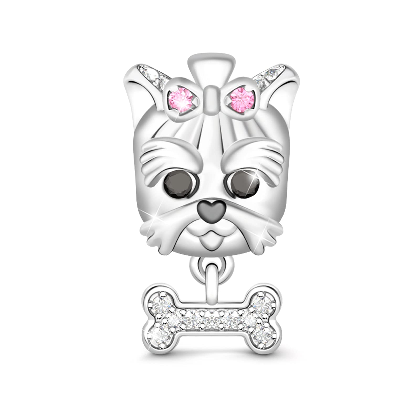 GNOCE Dog Charms 925 Sterling Silver Always Together Favorite Dog with A Dangling Bone Puppy Dog Bead Charm Animal Bead Fit All Bracelets Pendant Necklace for Pets Lovers