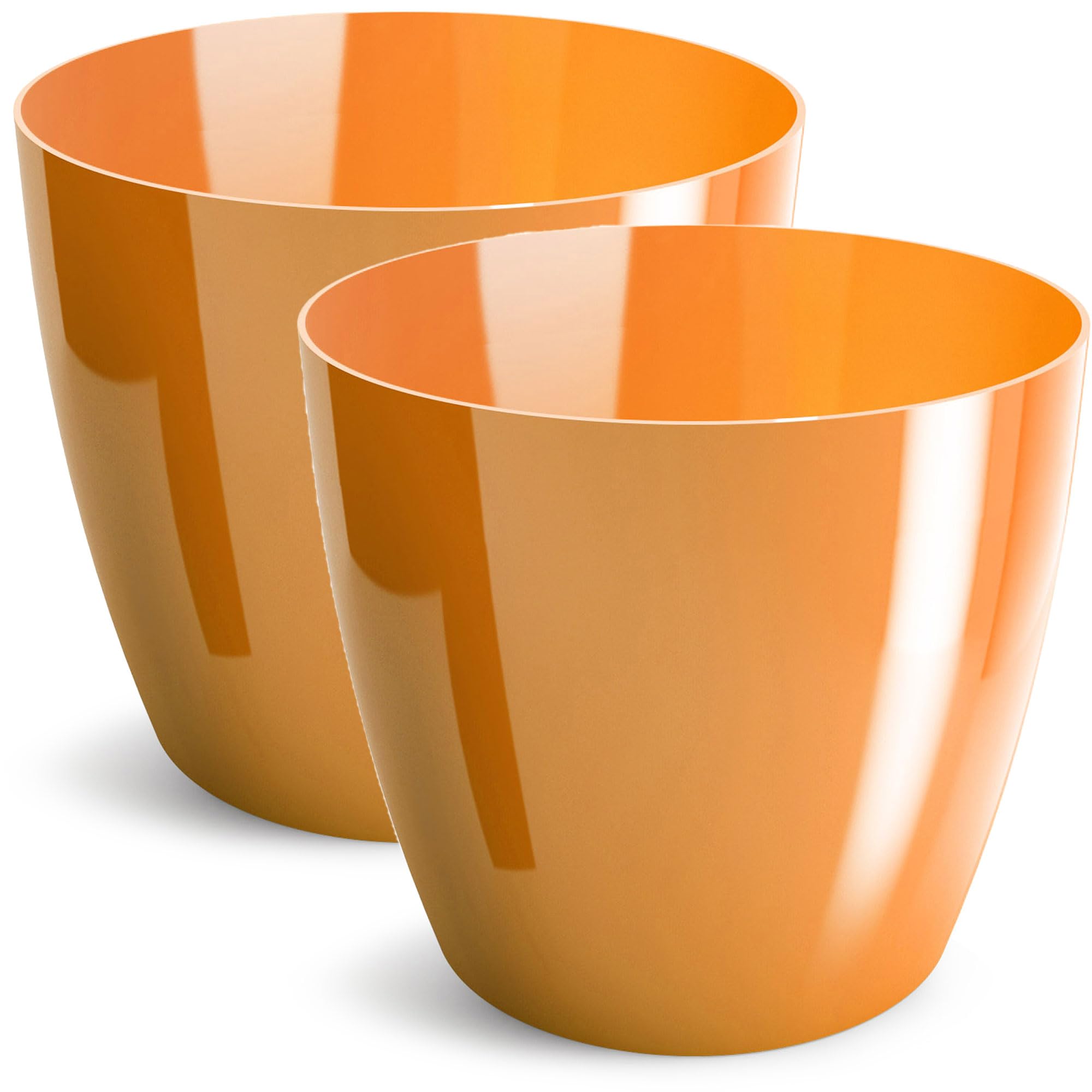 PECZEKO Shiny Flower Pot, Plastic Planter, Decorative Pot for Large and Small Plants, Set of 2, Herb Pot, Orange, Diameter 16 cm