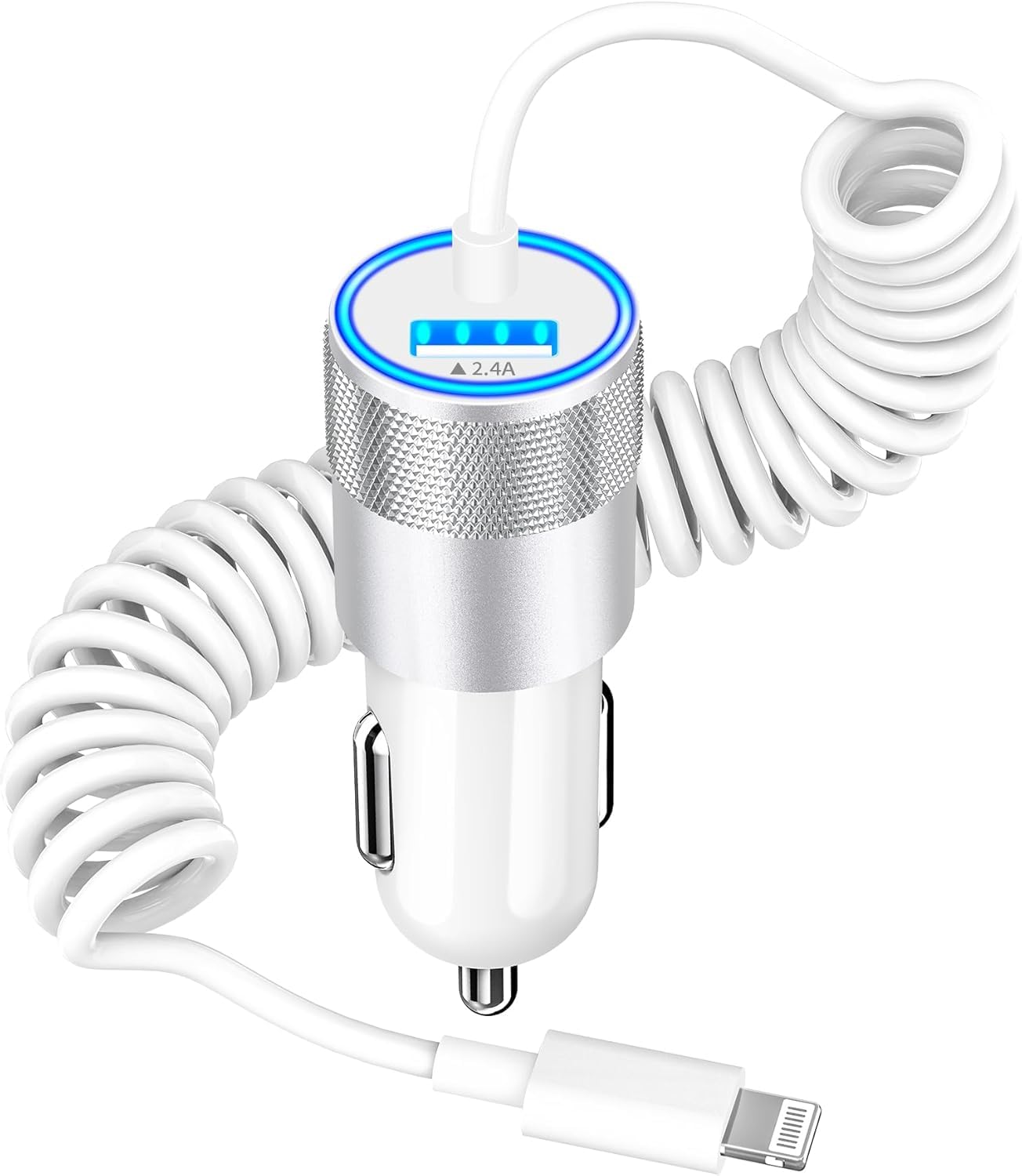 KYOHAYA 4.8A Dual USB Power All Metal Rapid Car Charger with 2 Pack Lightning to USB Quick Car Charging Cable