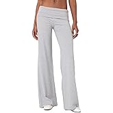 UAURORAO Fold Over Yoga Pants for Women Wide Leg Workout Sweatpants Y2k Striped Lounge Pants
