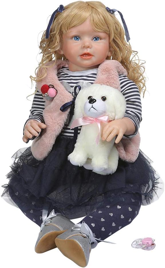 28in Realistic Reborn Doll Soft Silicone Vinyl Newborn Babies Girl Princess Dog Lifelike Handmade Toy Children Birthday Christmas Gift