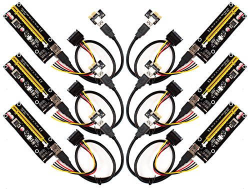 6-Pack PCI-E 16x to 1x Powered Riser Adapter Card w/ 50cm USB 3.0 Extension Cable & MOLEX to SAT