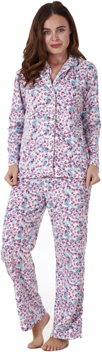 ChicWhisper Ladies Stunning Printed Fleece Pyjama Set Womens PJ's Winter Warm Nightwear