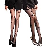 2 Pairs Women's Lip Print Tights Velvet Sheer Pantyhose Kiss Pattern Design Stockings for Party Daily Wear Black Sheer Tights for Women Ladies 2 Pair Spring Fall Thin