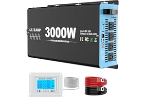 OLTEANP New Upgraded 3000 Watts Pure Sine Wave Inverter, 12V DC to 110V AC Power Inverter with 4 AC Outlets, USB Port, Type-C Port for Truck, Vehicle, Power Outage, Remote Control with LCD Screen