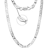 LeCalla Solid 925 Sterling Silver Italian 3 MM, 4 MM Diamond-Cut Solid Flat Mariner Link Chain Necklace for Women Men with Lobster Clasp, Made in Italy (16, 18, 20, 22, 24 Inches)