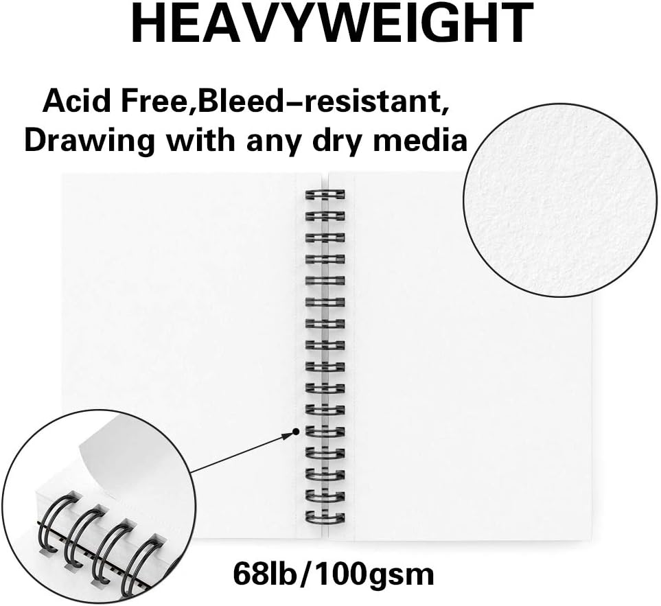 Tavolozza 8.5"x5.5" Sketch Book, Pack of 2, 100 Sheets Each (68 lb/100gsm), Double-Sided Hardbound, Spiral Sketch Pad, Durable Acid Free Drawing Paper: Arts, Crafts & Sewing