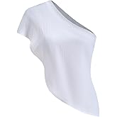 winkbay Women's One Shoulder Tops Elegant Short Sleeve Asymmetrical Evening Party Blouse