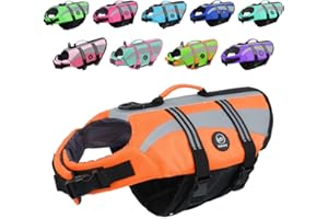 EMUST Dog Life Vests, Adjustable Pet Life Jacktets for Boat, High Visibility Life Vests for Dogs, Medium Dog Life Jacket Safety Swimsuit,Orange, M