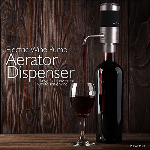 Stainless Steel Electric Wine Aerator - Unique Air Decanter Diffuser System for Red and White Wine - Portable and Automatic Bottle Breather Tap Machine Dispenser Pump - NutriChef - Thumbnail 2