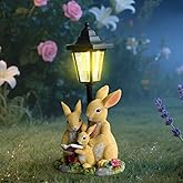 JIALINXIA Rabbit Family Garden Statue with Solar Lights, Outdoor Yard Art Sculpture for Lawn Patio Decor, Resin Animal Figurine