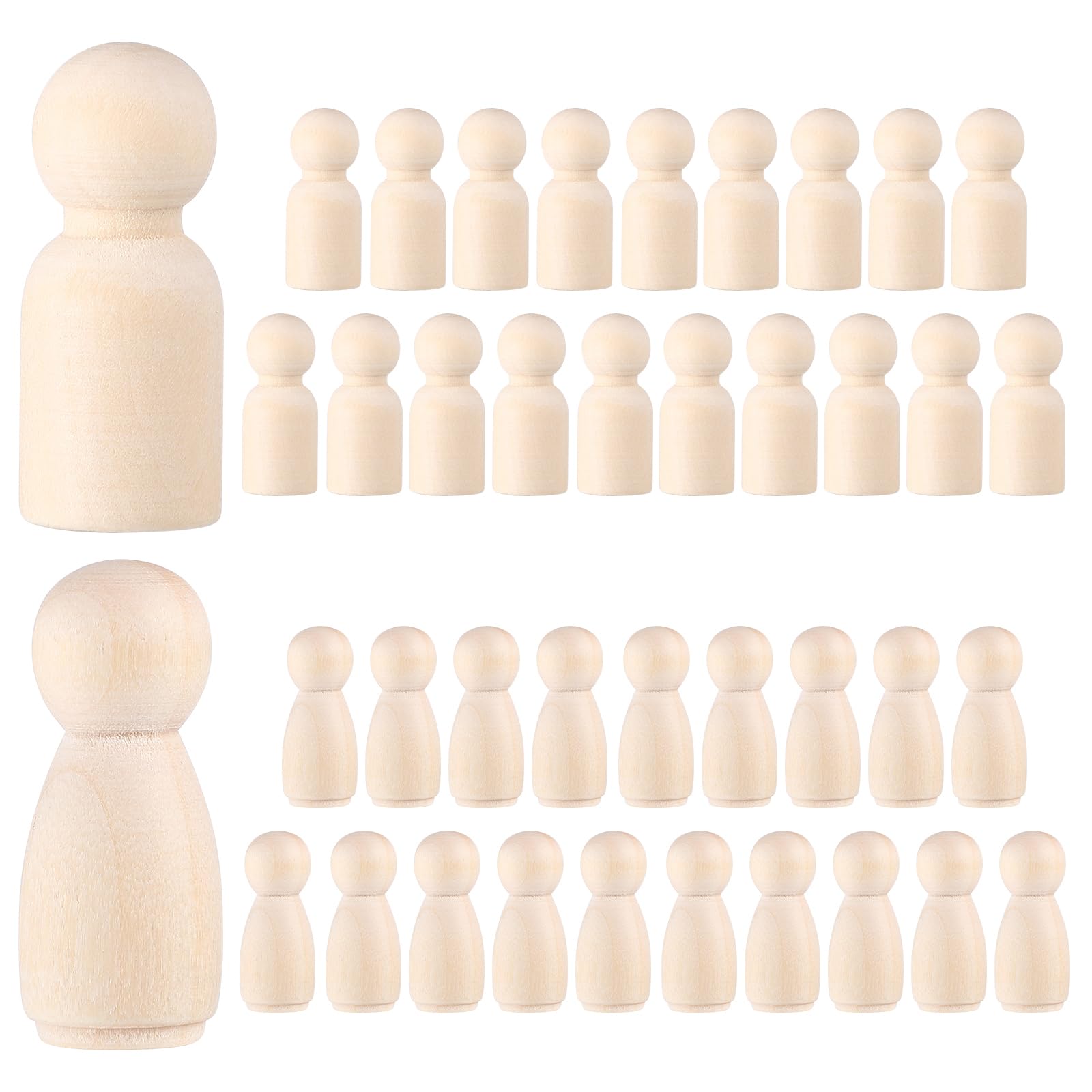 jojofuny 40pcs Wooden Peg Doll 35mm Unfinished Wood Figures for DIY Craft Art Projects, Peg People, Wooden Figures for Painting Game