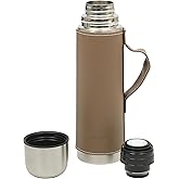 Mr. Coffee Leatherette 23 oz Stainless Steel Thermal Bottle – Double Wall Insulated Flask with Faux Leather Sleeve & Carry Handle, Brown – Leak-Proof Hot & Cold Drink Travel Mug
