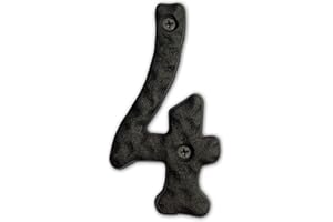 HOMUS House Address Numbers 4 Inch Height - Cast Iron House Number - Rustproof Black Finish - Number 4