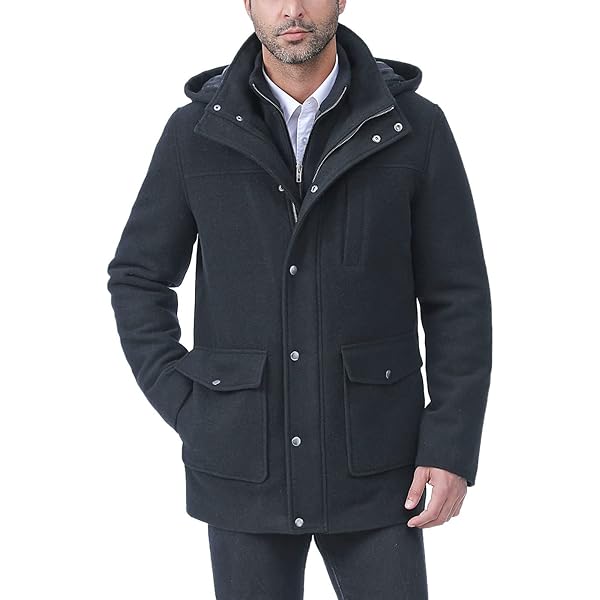 BGSD Men's Nathan Wool Blend Patch Pocket Short Toggle Coat Black