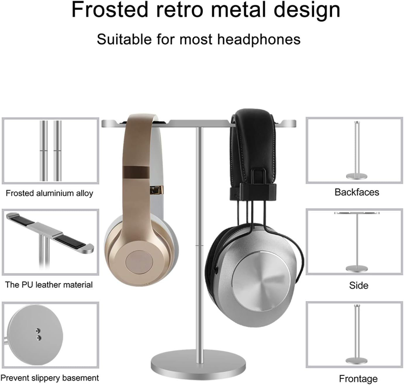 GEEKRIA Aluminum Alloy Dual Headphones Stand for Over-Ear, Silver - Image 3