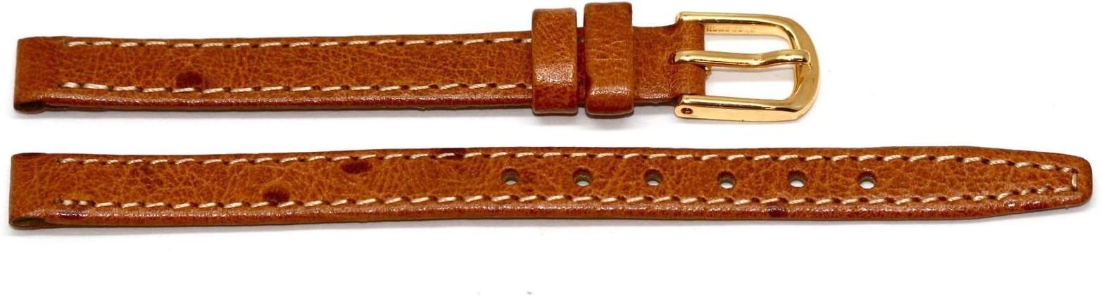 8MM Brown Stitched Ostrich Grain Genuine Leather Watch Band Strap