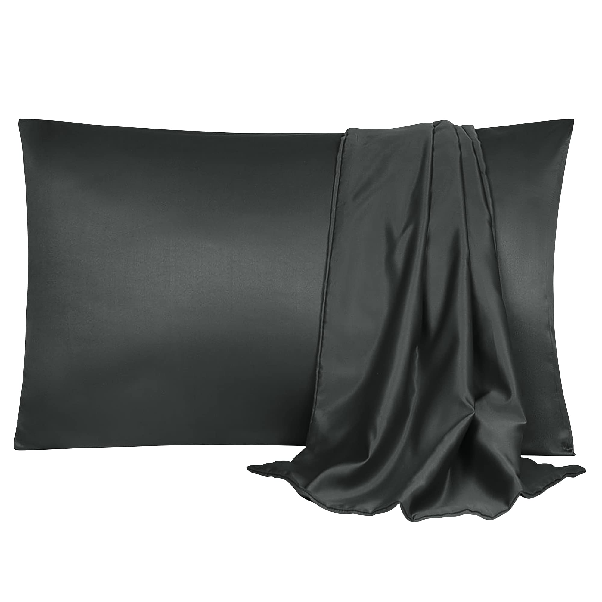 sourcing map Pillowcase Set Silk Satin Pillow Cases for Hair and Skin, Pillow Cases 2 pack with Envelope Closure Black 50 x 65cm