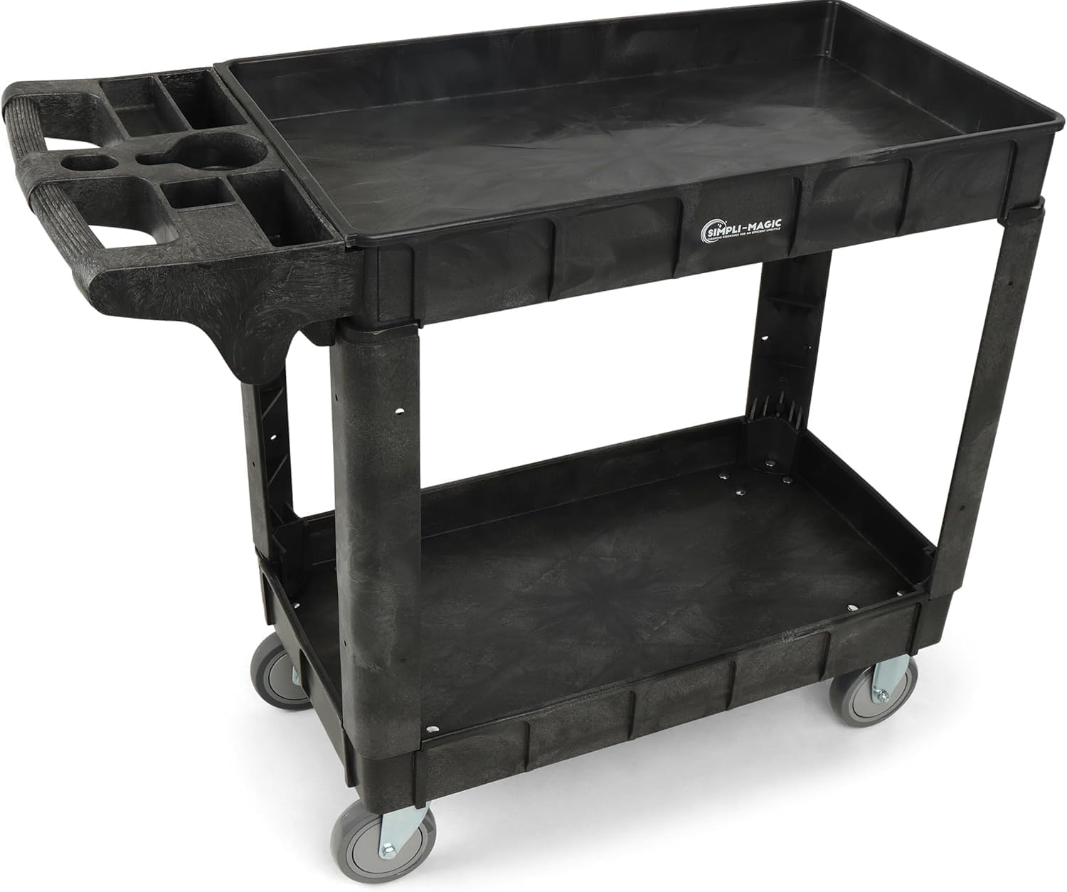 Photo 1 of **DAMAGED SIDE TRAY**Simpli-Magic Rolling Utility Cart on Wheels, Heavy Duty Tool with Ergonomic Storage Handle and Deep Shelfs, Work Service for Garage, Warehouse, Workshop, 700-Pound Capacity 40 x 33 x 17-Inch