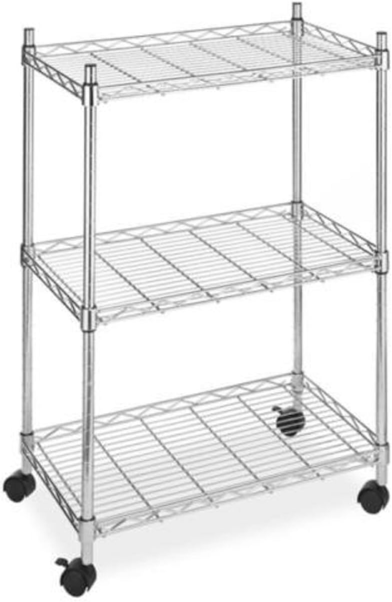 Shelving Wire Garage Rack Wide duty Heavy Meta Cart Unit 3 Shelves With Casters Wheels Chrome