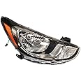 DRIKH For 2012 2013 2014 Hyundai Accent Halogen Headlights, Headlight Right Passenger Side Replacement Transparent Lens Black Housing (right) (Right Side)