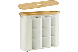 ELONG HOME Sleek Toilet Paper Storage, 30L Beige Fabric Toilet Paper Storage with Bamboo Lid, Durable Lining Storage Basket for TP, Towels, or Bathroom Essentials