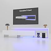 Banzeem LED TV Stand for 65 75 85 Inch TV, Extendable Entertainment Center with Light String Equipped with Two Pull-Down Door, 60 70 80 90 Inch TV Console TV Table for Living Room, White