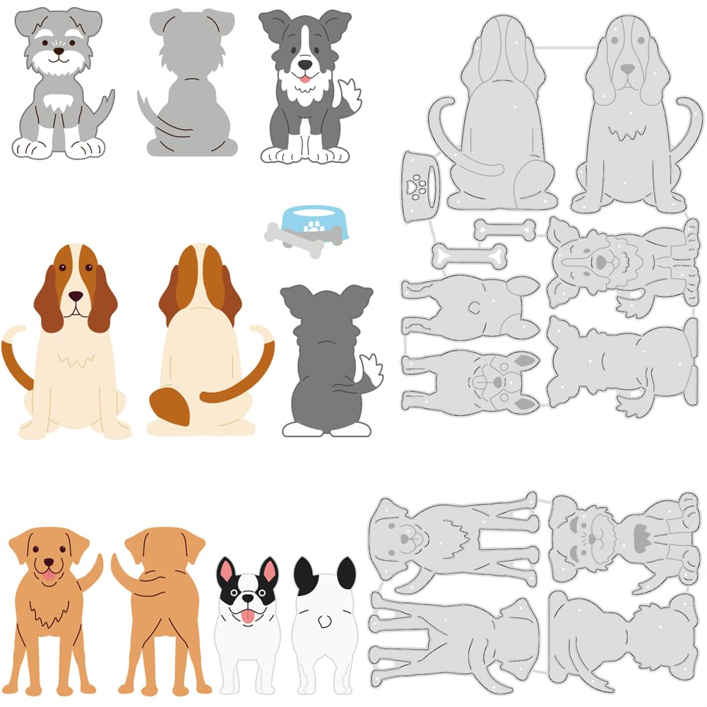 BENECREAT 5 Sets Animal Dog Metal Die Cuts, Mirror Dog Bone Cutting Dies for Card Making DIY Scrapbooking Craft Paper Photo Album Gifts Journal Decorations, 2pcs/set