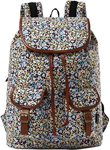 Besporter Canvas School Backpack Casual Floral Printed Backpack for Teen Girls Blue