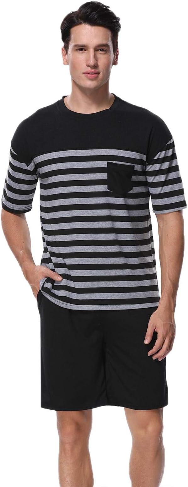 Abollria Mens Pajama Set Short Sleeved Cotton PJ Set/Nightwear/Sleepwear/Loungewear for Summer