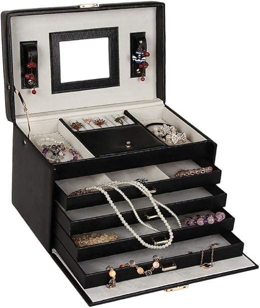 Rowling Black Vintage Fauxleather Large Jewellery Storage Box Case