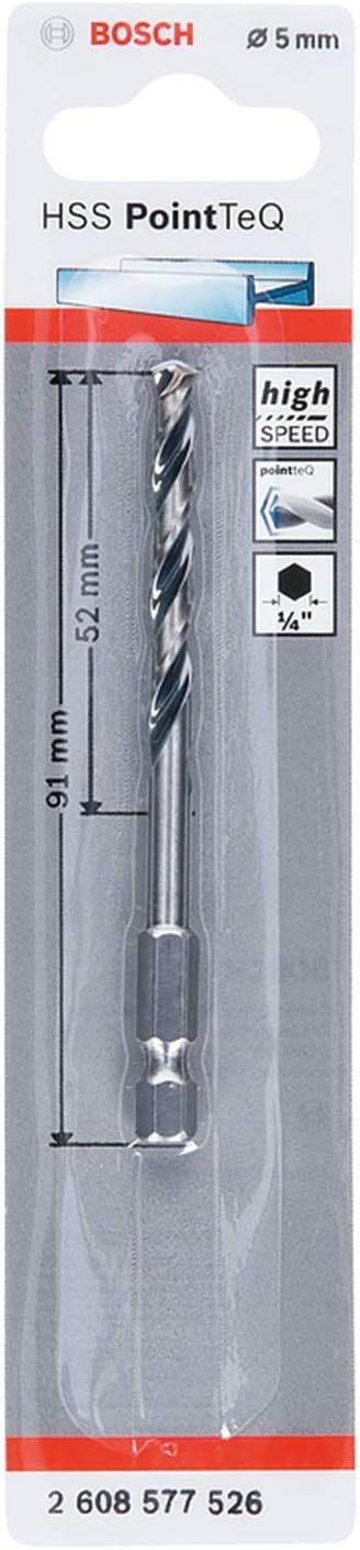 Bosch PointTeQ Hex Drill Bit 5.0 mm Ø 91 mm 1/4'' Hex For Metal