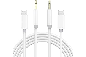 Belcompany 2 Pack Lightning to 3.5mm Aux Audio Cable for iPhone, Compatible with iPhone 14/13/12/11/XS/XR/X/8 and More, Apple MFi Certified, Hi-Fi Stereo Sound, Durable and Portable, Plug and Play