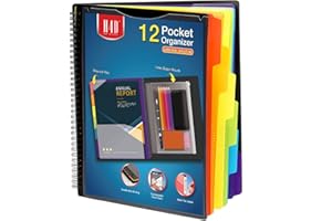 H4D 12 Pocket Poly Project Organizer, Spiral Multi Pocket Folder Organizer, Multi-Subject Folder Notebook, Letter Size