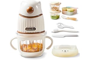 PLODON Baby Food Maker-Food Processor, Fruits, Vegetables, Meats, Potatoes, Avocados, Gift Package with A feeding spoon, A bib, A set of 4 separate food ice cube trays, and Two 200ml food storage