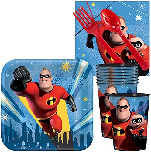 Incredibles 2 Standard Tableware Kit With Plastic Favor Cups (Serves 8)