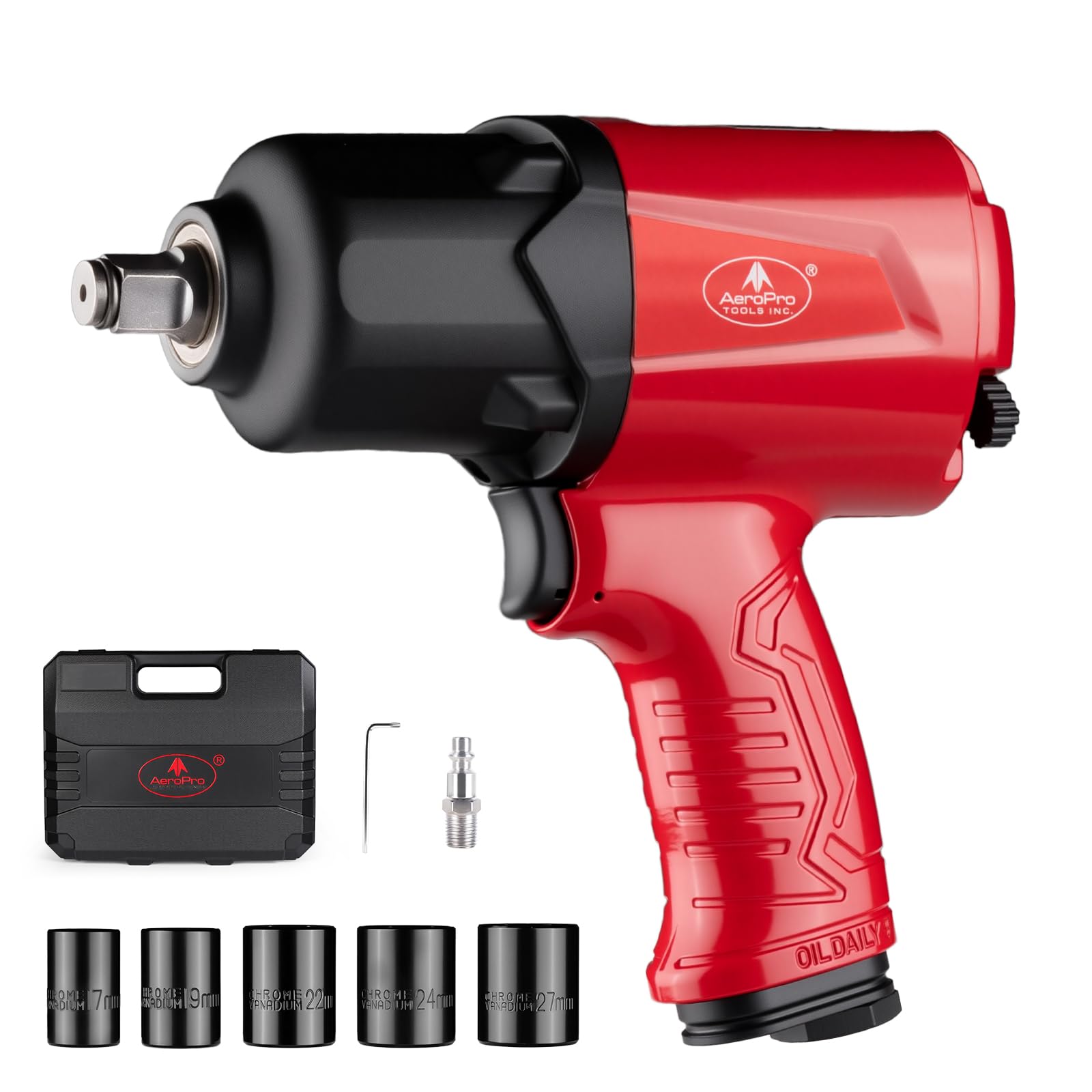 Photo 1 of AEROPRO TOOLS 1/2-Inch Aluminum Air Impact Wrench(A398),Twin Hammer with 1380FT-LB Max Loosening Torque, Pneumatic Impact Gun, for Auto Repair, Tire Shop (1380 ft-lbs | Air Impact Wrench + Socket)