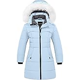 wantdo Girl's Winter Coat Waterproof Long Puffer Jacket Warm Parka with Faux Fur Hood