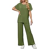 YGOODM Womens 2 Piece Outfits Shorts Sleeve Tops Wide Leg Pants Casual Trendy Lounge Matching Set 2025
