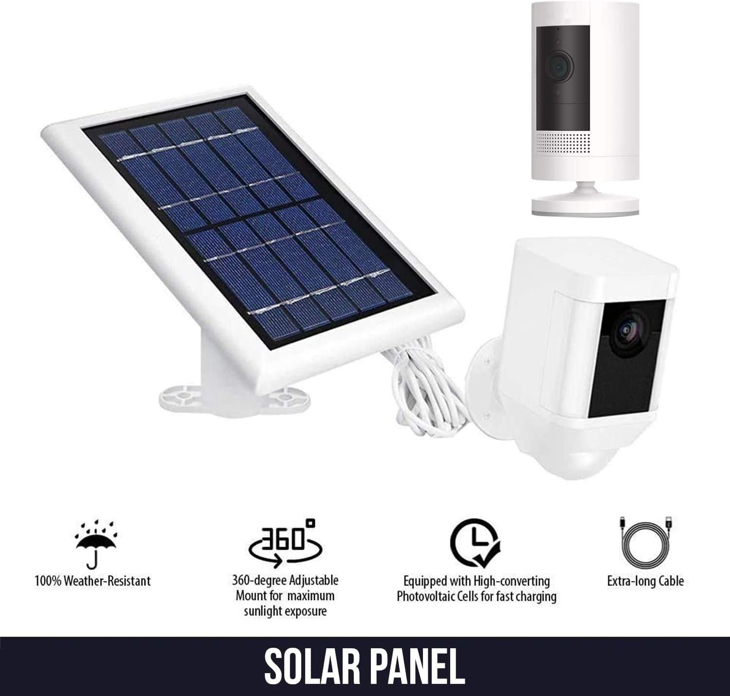 Wasserstein Solar Panel Compatible with Ring Spotlight Cam Battery & All-new Ring Stick Up Cam Battery - Power Your Ring Surveillance Camera continuously with 2W 5V Charging (2 Pack, White) : Electronics