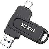 KEXIN 128GB USB C Flash Drive Dual Thumb Drive 100MB/s Swivel USB-A & Type-C USB Drive 3.0 Memory Stick for Smartphone Tablet iPhone 15/16 Car Game Console, 128GB Black