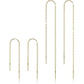 14K Gold Plated 925 Sterling Silver Threader Chain Dangle Earrings for Women,Hypoallergenic and Versaltile Minimalist Everyday Earrings 2 Pairs (2.4" / 4.8")
