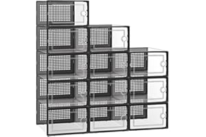 12 Pack Shoe Storage Box Clear Plastic Stackable Shoes Organizer for Cabinet Closet Space Saving Foldable Sneaker Organizers 