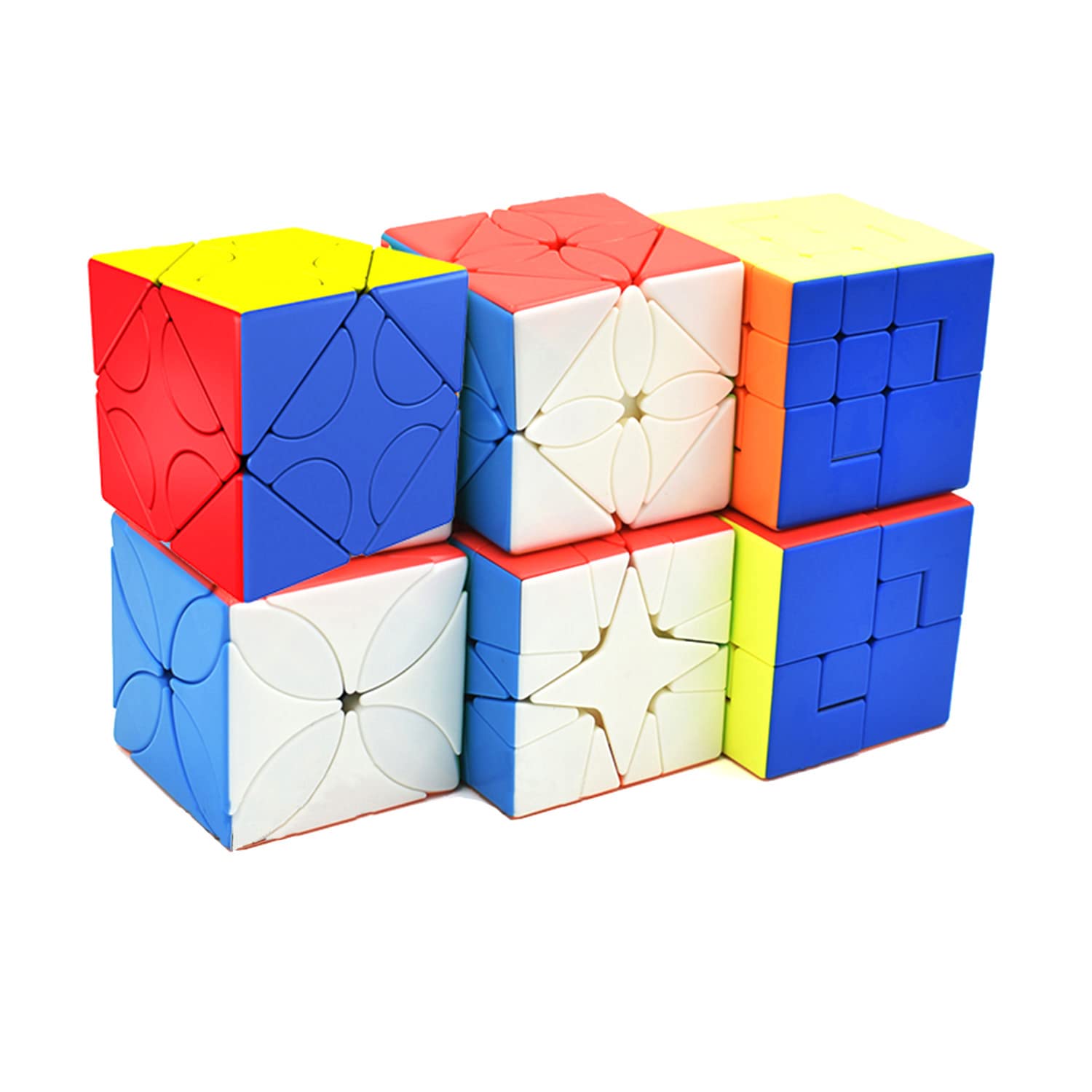 Yealvin Speed Cube Set Stickerless Puzzle toy Bundle of Polaris Maple Leaf Hunyuan Skewb Cube Lucky Clover Cube Puppet V1 and V2 Puzzle Toys 6Pcs