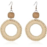 Pingyongchang Rattan Dangle Drop Earrings for Women Handmade Bohemia Lightweight Braid Straw Wicker Raffia Earrings Boho Summer Beach Jewelry Gifts
